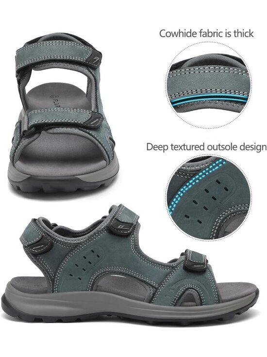 Men\'s All Grey Adjustable Open Toe Leather Athletic Sport Hiking Sandal Shoes main image 6
